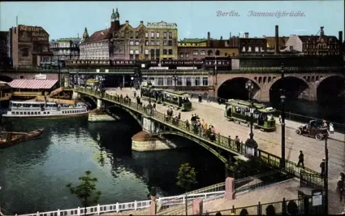 Ak Berlin Mitte, Jannowitzbrücke, Salondampfer, Hochbahn, Straßenbahnen, Auto