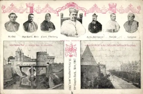 Ak Metz Moselle, Deutsches Tor, Kaiser Wilhelm Ring, Portraits Geistlicher