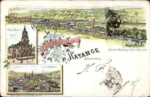 Litho Hayange Hayingen Lothringen Moselle, Panorama, Kirche