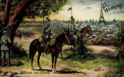 Ak Soldaten eines Ulanen Regiments vor Paris, I. WK