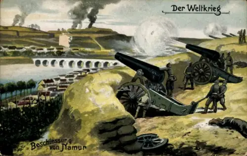 Ak Namur Wallonien, Beschießung der Stadt, Deutsche Soldaten im Kaiserreich, Kanonen