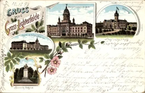 Litho Berlin Steglitz Groß Lichterfelde, Gardeschützen Kaserne, Rathaus, Kadetten Anstalt, Denkmal