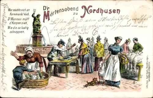 Litho Nordhausen in Thüringen, Kornmarkt, Karpfenwanne