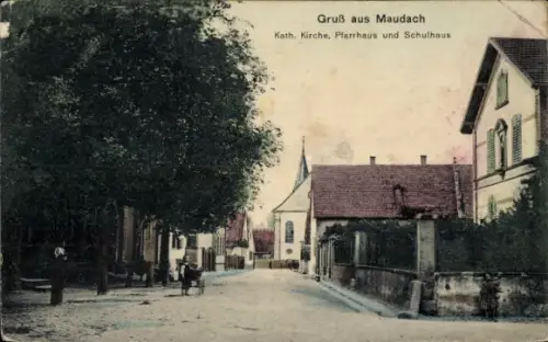 Ak Maudach Ludwigshafen am Rhein Pfalz, Katholische Kirche, Pfarrhaus, Schule