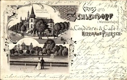 Litho Berlin Zehlendorf, Konditorei und Cafe Hermann Paersch, Promenade