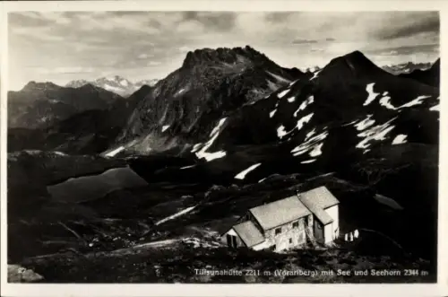 Ak Tschagguns in Vorarlberg, Tilisuna-Hütte mit See und Seehorn