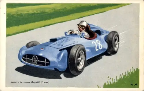 Künstler Ak Auto, Bugatti Racing Car