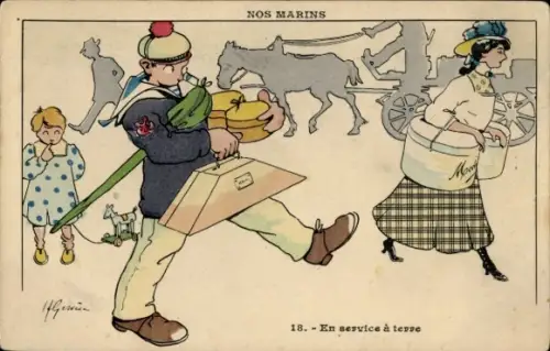Künstler CPA Gervese, Nos Marins, En service à terre
