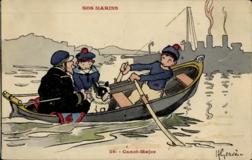 Künstler CPA Gervese, Nos Marins, Canot-Major