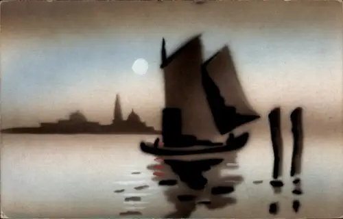 Ak Segelpartie, Segelboot, Spritzdruck