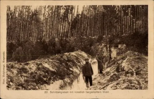 Ak Schützengraben mit künstlich hergestelltem Wald, I. WK