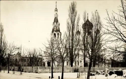 Foto Ak Brest Litowsk Weißrussland, Blick zur griechisch orthodoxen Kirche, Winter