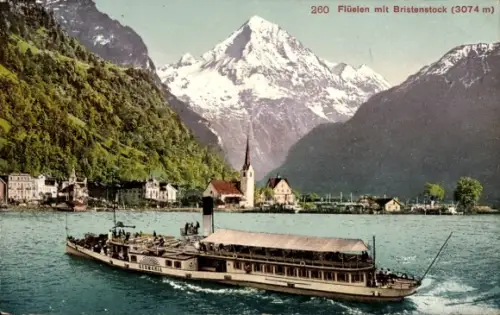 Ak Flüelen Kanton Uri Schweiz, Bristenstock, Salondampfer Germania