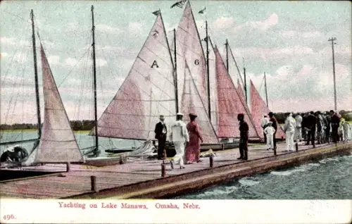 Ak Omaha Nebraska USA, Segelboote auf Lake Manawa