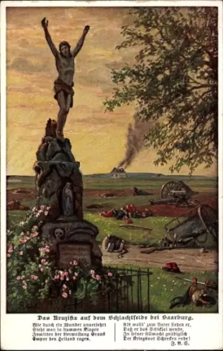 Künstler Ak Sarrebourg Saarburg Moselle, Das Feldkreuz auf dem Schlachtfeld
