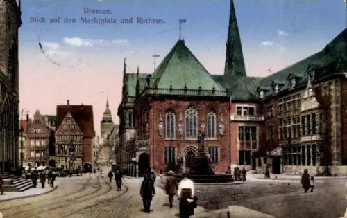Ak Hansestadt Bremen, Blick auf den Marktplatz und Rathaus
