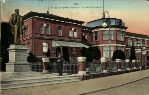 Ak Düsternbrook Kiel, Krupp-Denkmal, Yachtklub-Gebäude
