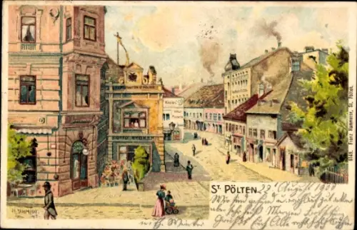 Litho Sankt Pölten in Niederösterreich, Straßenpartie im Ort