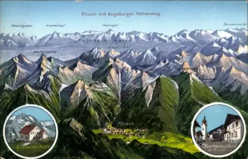 Landkarten Ak Flirsch Tirol, Augsburger Höhenweg, Gasthaus Löwen