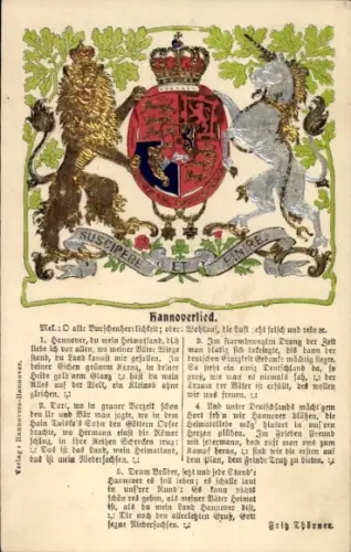Präge Wappen Lied Ak Hannoverlied, Suscipere Et Finire, Wahlspruch König Ernst August von Hannover