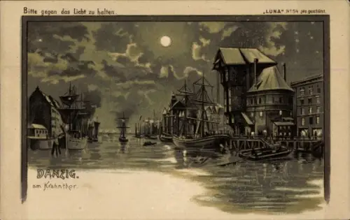 Halt gegen das Licht Mondschein Litho Gdańsk Danzig, Krantor