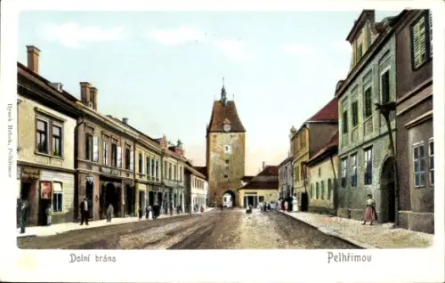 Ak Pelhřimov Pilgram Region Hochland, Straßenansicht, Dolní brána