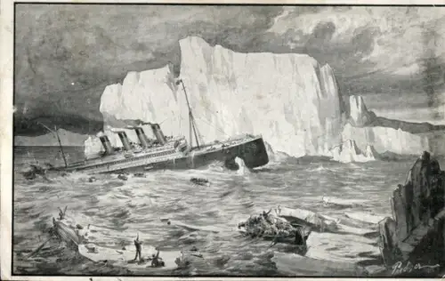 Künstler Ak Untergang des Dampfers Titanic, White Star Line, Eisberg