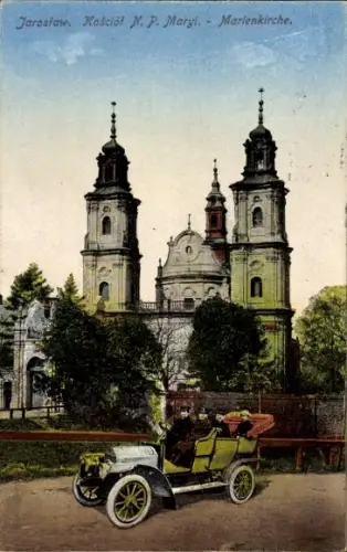 Ak Jarosław Jaroslau Polen, Kosciol NP Maryi, Marienkirche, Automobil