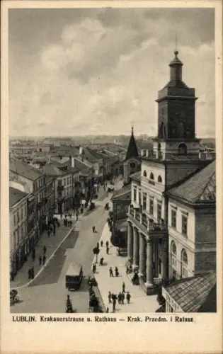 Ak Lublin Polen,  Krakauerstrasse, Rathaus, Krak. Przedm.