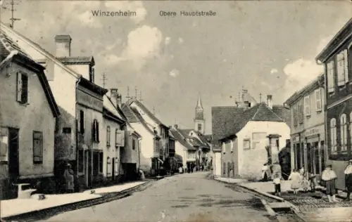 Ak Winzenheim Bad Kreuznach in Rheinland Pfalz,  Obere Hauptstraße, Kirchturm