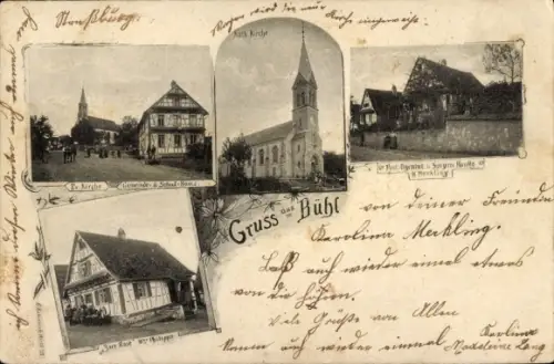 Ak Buhl Bühl Elsass Haut Rhin, Gruss aus Bühl, Ev. Kirche, Gemeinde & Schulhaus, Kath. Kirche, Zu