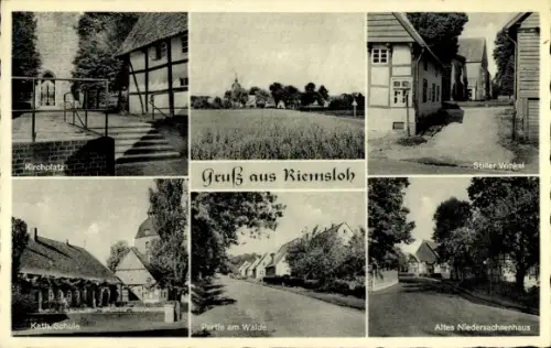 Ak Riemsloh Melle in Niedersachsen,  Kirchplatz, Stiller Winkel, Kath. Schule, Partie am Walde, A