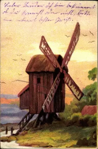 Künstler Ak Windmühle, Abendlicht