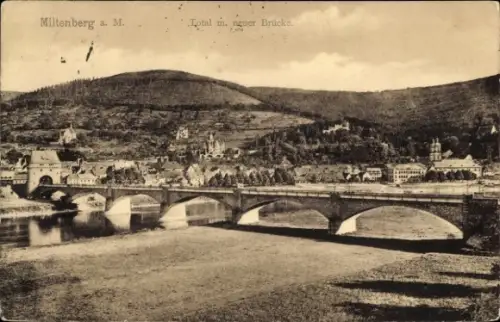 Ak Miltenberg am Main Unterfranken, Miltenberg am Main, neue Brücke, Landschaft, historische S...