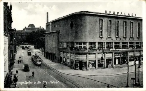 Ak Ludwigshafen am Rhein, Ufa-Palast, Straßenbahn