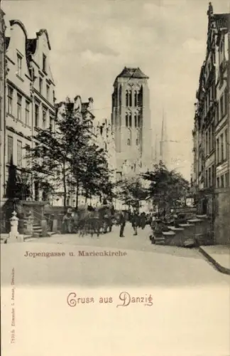 Ak Gdańsk Danzig, Jopengasse, Marienkirche