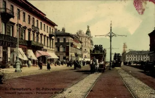 Ak Sankt Petersburg Russland, Newski Prospekt, Pferdestraßenbahn