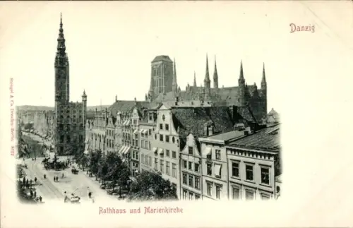 Ak Gdańsk Danzig, Rathaus und Marienkirche