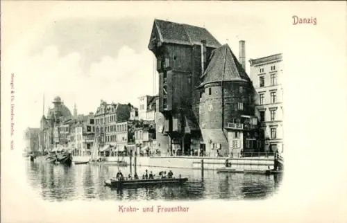 Ak Gdańsk Danzig,  Krahn- und Frauenthor,  Gebäude, Hafenansicht