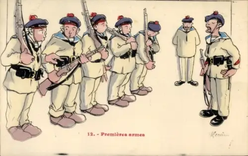 Künstler CPA Nos Marins, Premières armes