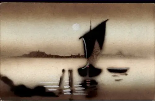 Ak Segelpartie, Segelboot, Spritzdruck