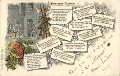 Lied Litho Chanson de l'Escalade de Genève, 11. Dezember 1602, Verteidigung Genfs, Wappen