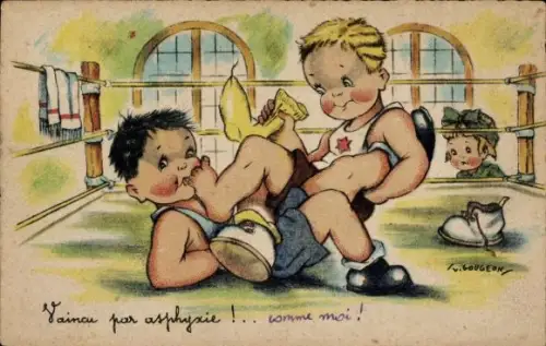 Künstler Ak Gougeon, Vaincu par asphyxie, Ringkampf, Socke, Fußgeruch