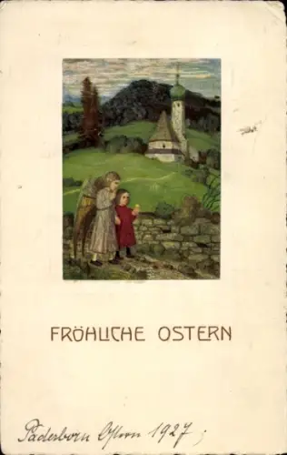 Präge Passepartout Ak Frohe Ostern, Engel