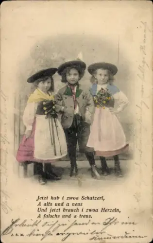 Ak Drei Kinder in Tracht, Portrait