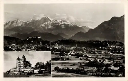 Ak Maria Plain Bergheim in Salzburg, Berglandschaft,  Maria Plain, Schloss, Kirche