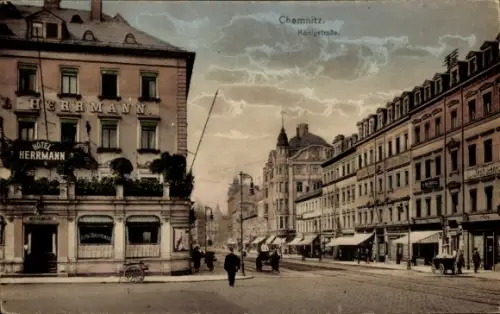 Ak Chemnitz in Sachsen, Königstraße, Hotel Herrmann