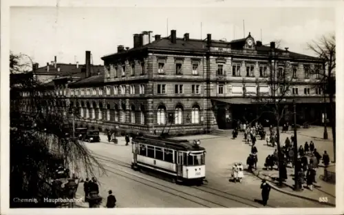 Ak Chemnitz Sachsen, Hauptbahnhof, Straßenbahnlinie 10 zwischen Hbf Markt und Weststraße