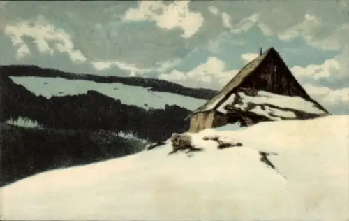 Künstler Ak Iwan, Friedrich, Einsame Baude, Schneelandschaft