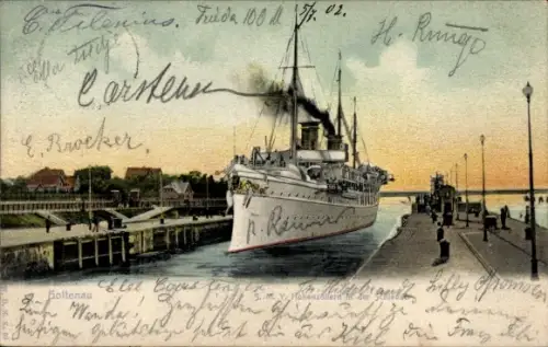 Ak Holtenau, S.M.Y. Hohenzollern in der Schleuse, Einfahrt